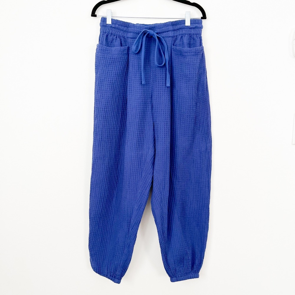 Rujuta Sheth Waffle Jogger Pants Blue Womens Small Pockets